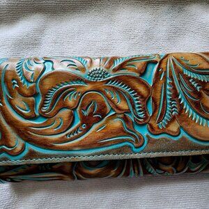 Patricia Nash Terresa Leather Wallet Light Turquoise NWT